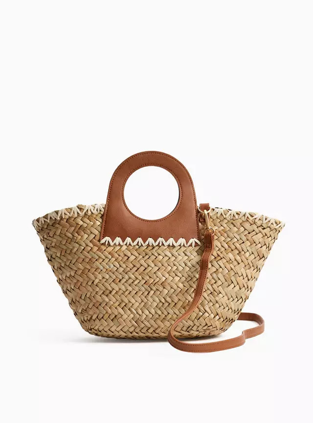 Mini Handheld Straw Bag with Round Handle One Size | Tu Clothing