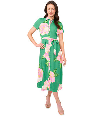 CeCe Women's Floral Print Button-Front Midi Shirtdress - Macy's | Macy's