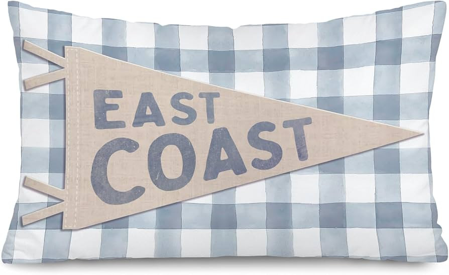 Coastal Beach East Coast 12x20 Pillow Cover, Beach House Decor, Ocean Nautical Blue Gingham Plaid... | Amazon (US)