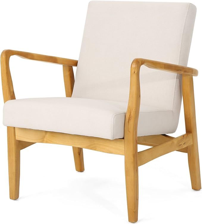 Christopher Knight Home Isaac Mid Century Modern Fabric Arm Chair, Ivory, Walnut | Amazon (US)