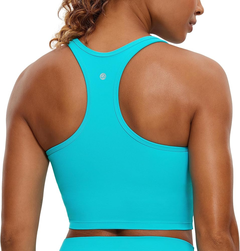 CRZ YOGA Butterluxe Womens Y-Back Racerback Longline Sports Bra - Padded Scoop Neck Workout Crop ... | Amazon (US)