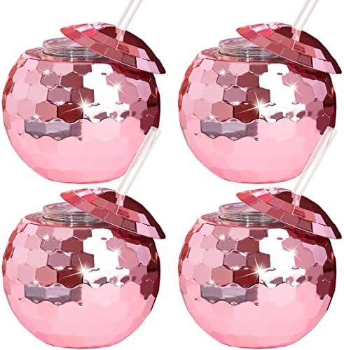 Amazon.com | 4 Pieces Disco Ball Cups Disco Ball Tumbler Disco Flash Ball Cocktail Cup with Lid a... | Amazon (US)
