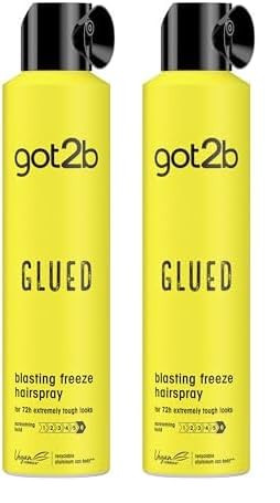 Got2b Glued Hairspray, Blasting Freeze Spray, Strong Hold Hairspray for Up to 72 Hours, Vegan, Silicone Free, 300 ml (Pack of 2) | Amazon (UK)