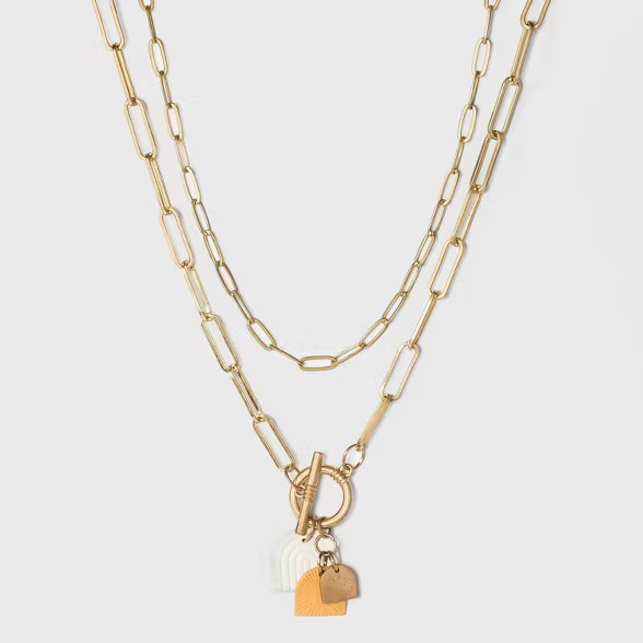 Sprayed Vegan Leather Half Moon Charm Layered Chain Necklace Set 2pc - Universal Thread™ | Target