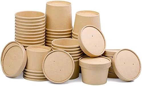 50 Packs 8 Oz/12Oz Disposable Kraft Paper Soup Cups, Paper Ice Cream Cups, Paper Food Containers ... | Amazon (US)