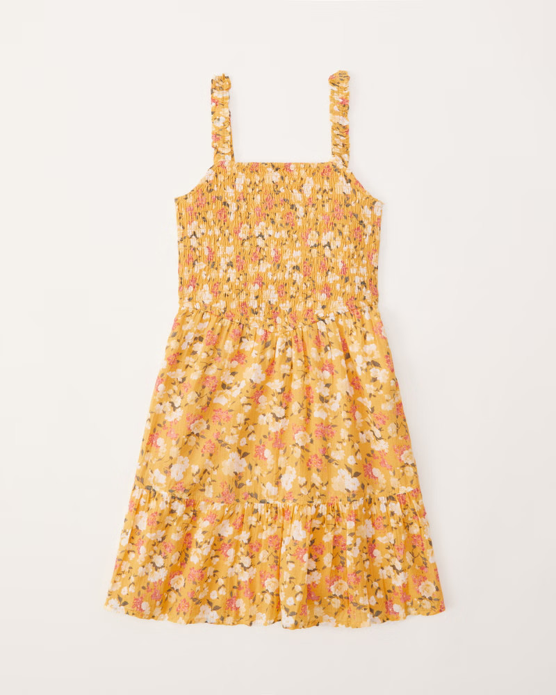 smocked gauzy dress | Abercrombie & Fitch (US)