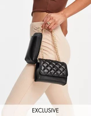 Glamorous Exclusive cross body bag in black quilt with pouch | ASOS (Global)