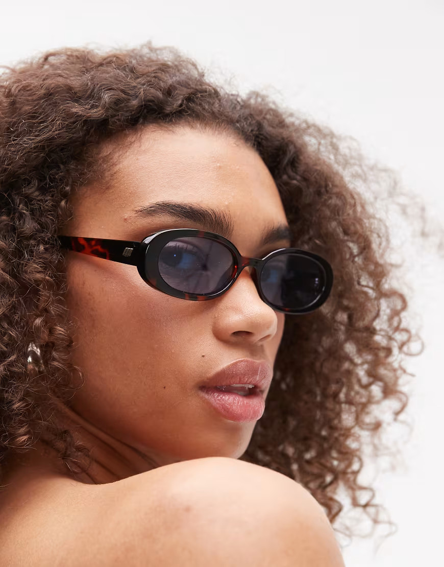 Le Specs outta love oval sunglasses in tortoiseshell with blue tint lens-Brown | ASOS (Global)