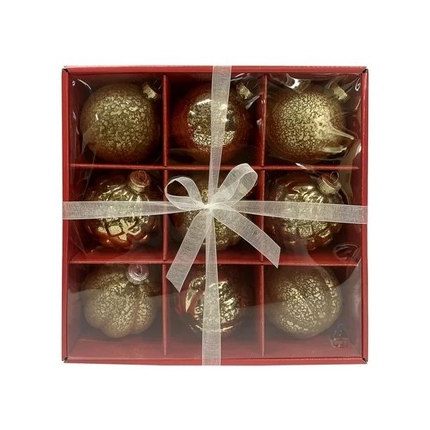 Holiday Time Vintage-Inspired Gold Glass Christmas Ornaments, 9 Count - Walmart.com | Walmart (US)