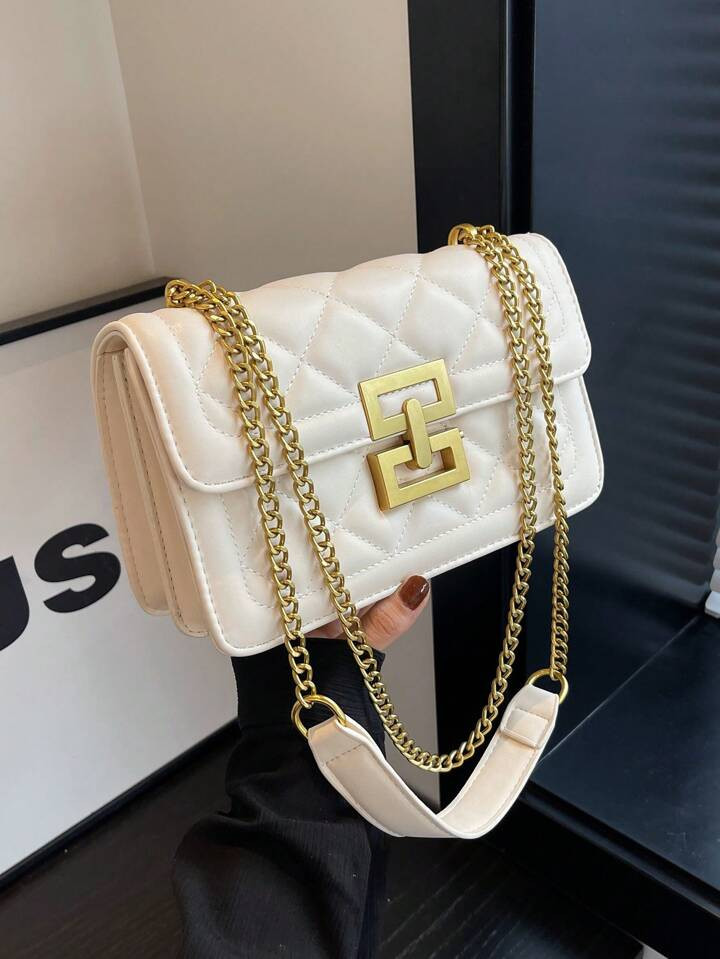 Nova Bolsa De Ombro Quadrada De Cadeia De Moda, Bolsa De Mão Feminina De Cor Sólida | SHEIN
