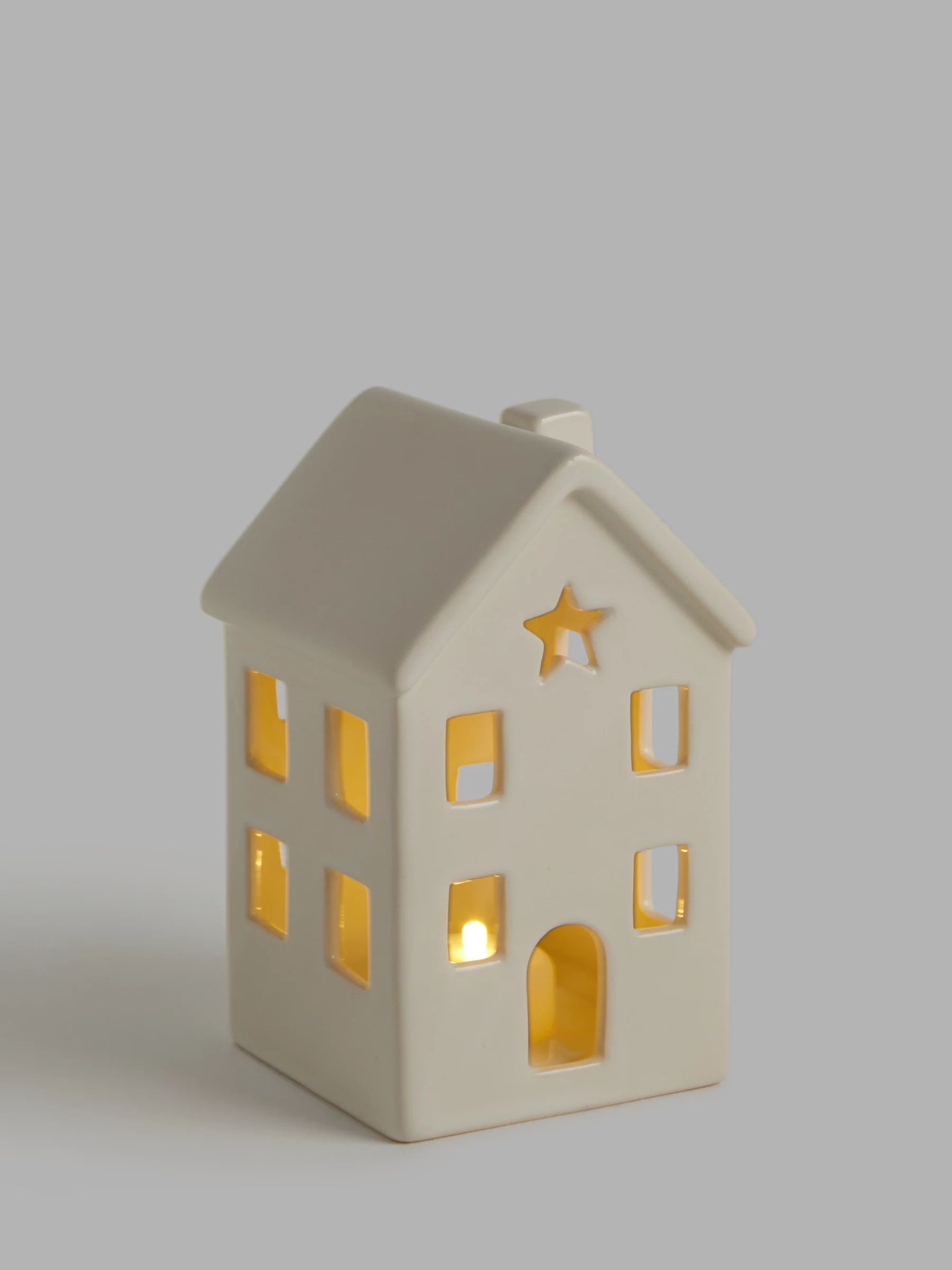 John Lewis & Partners Impressionism Battery Operated Ceramic House Christmas Lantern, White | John Lewis (UK)