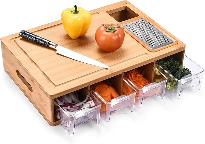 Prosumers Choice Bamboo Cutting Board - Wooden Like Chopping Board with Food Container Organizer,... | Amazon (US)