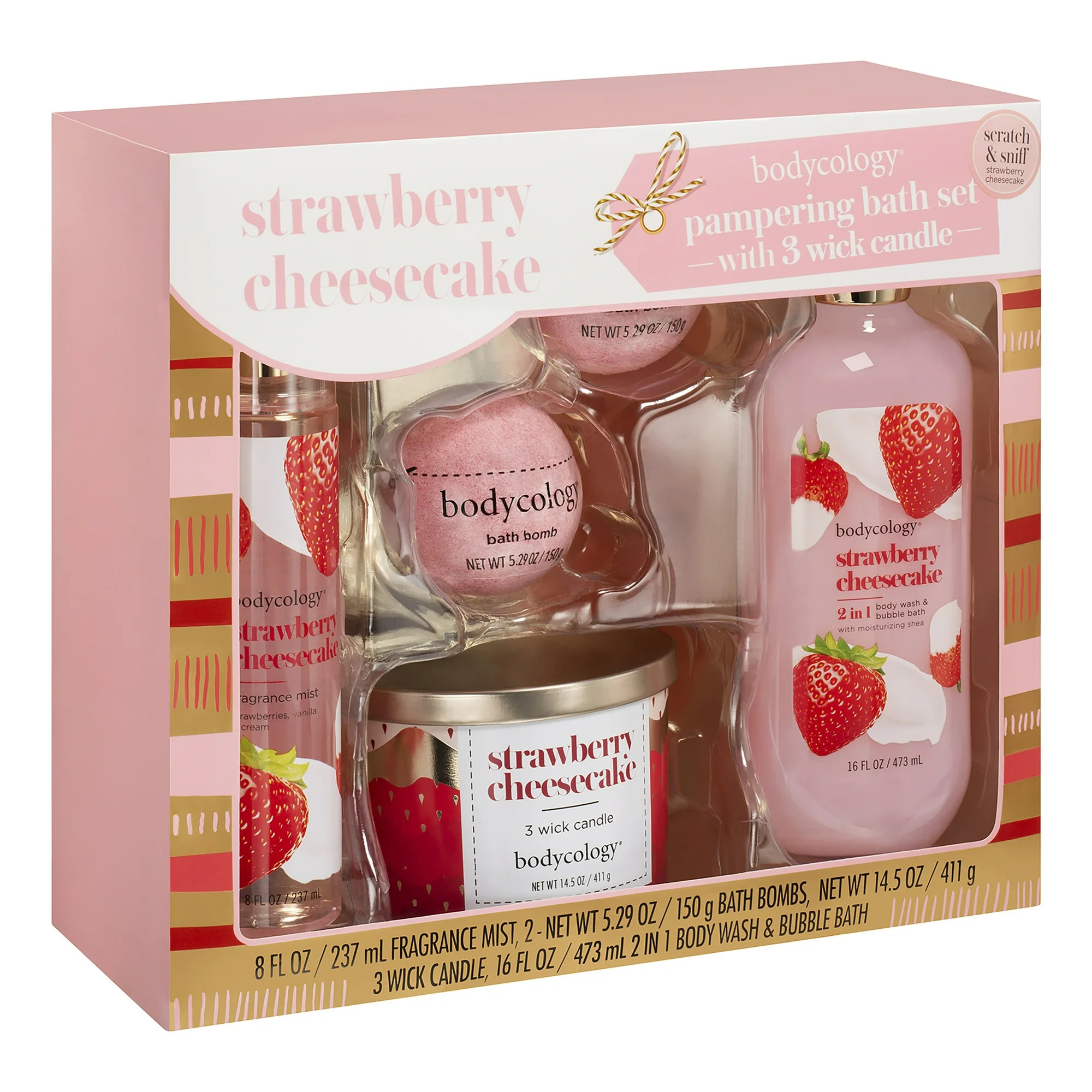 Bodycology Strawberry Cheesecake Pampering Bath Set with 3 Wick Candle | Walmart (US)