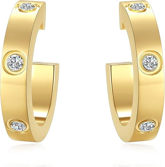 RIMRIVA Love Earrings for Women Girls Hoop Earrings Stainless Steel Earrings with Cubic Zirconia ... | Amazon (US)