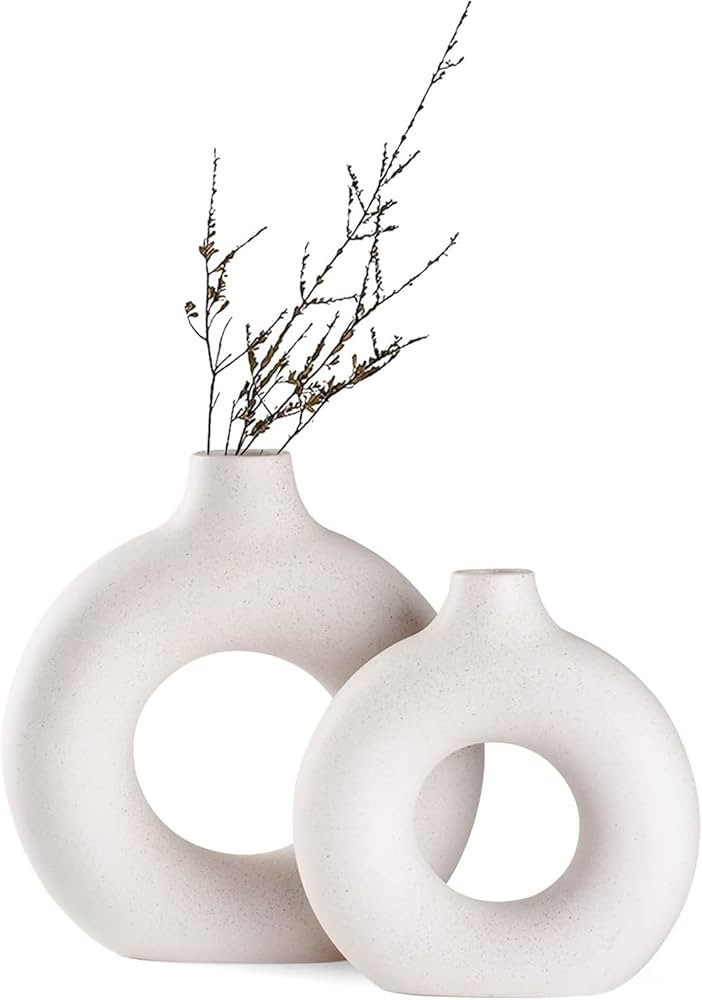 Ceramic Vases Set of 2,Modern Vases for Home Decor, White Boho Vases for Living Room Kitchen Mant... | Amazon (US)