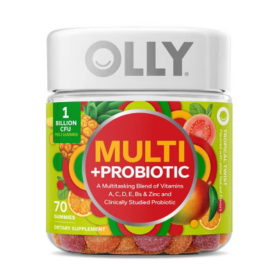 OLLY Adult Multivitamin + Probiotic Supplement Gummies - 70ct: Tropical Fruit Flavor, Vitamin C 45mg | Target