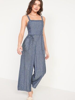 Sleeveless Linen-Blend Tie-Belt Wide-Leg Jumpsuit for Women | Old Navy (US)