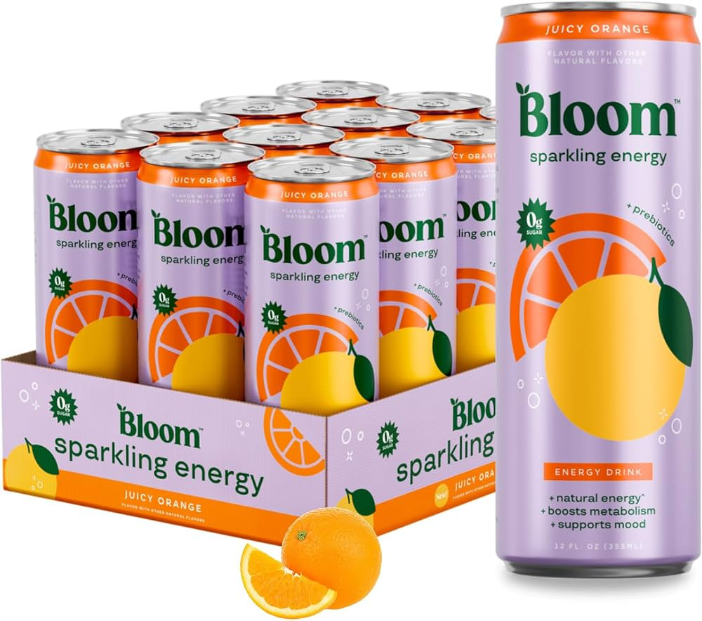 Bloom Nutrition Sparkling Energy Drink, 180mg Caffeine, 12oz 12 Pack | Amazon (US)