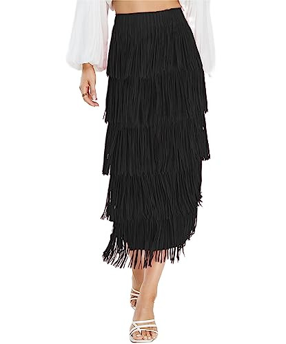 Kisidoo Women's Fringe Trim High Waist Short Pencil Bodycon Skirts, Sexy Elegant Fringe Long Maxi... | Amazon (US)