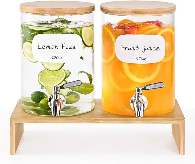 Water Drink Dispenser with Stainless Steel Spigot,8 Waterproof Labels, Bamboo Lid and Stand - 2 P... | Amazon (US)