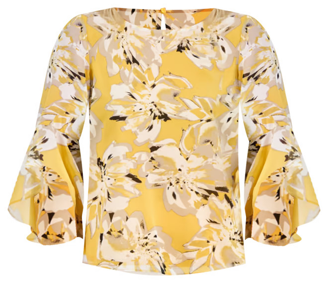 Kasper Women's Printed Ruffled Bell-Sleeve Top, Regular & Petite - Macy's | Macy's