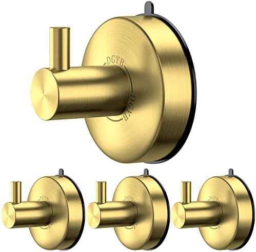 DGYB Gold Suction Cup Hooks for Shower Set of 4 Bathroom Towel Hooks for Wall SUS 304 Stainless Stee | Amazon (US)
