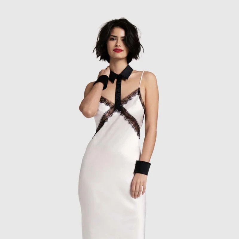 Kiki de Montparnasse Lace Inset Long Slip Dress - White - M | Verishop