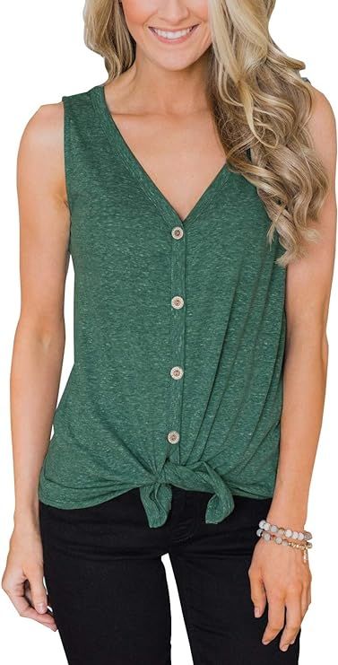 PRETTODAY Women's Tie Front Button Down Shirts Summer Sleeveless Tank Tops | Amazon (US)