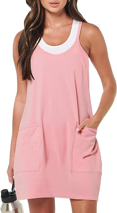 Caracilia Womens Summer Mini Dress 2023 Casual Sleeveless Spaghetti Strap Sundress Athletic Short... | Amazon (US)