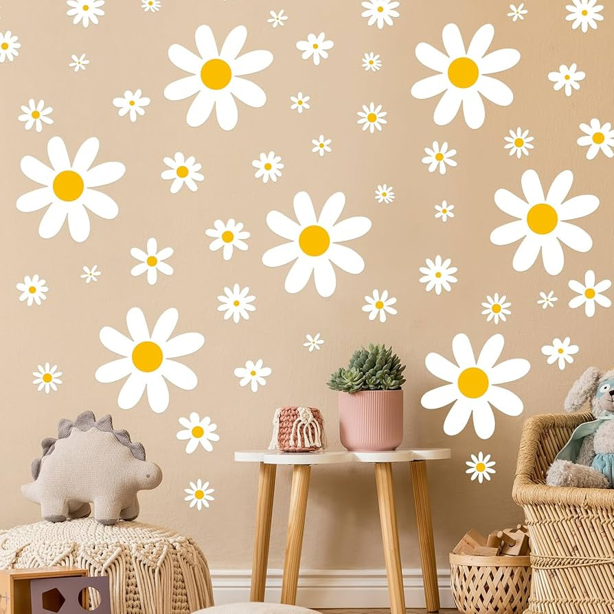 165 Pieces 15 Sheet Daisy Wall Decals White Flower Wall Stickers Vinyl Peel and Stick Floral Wall... | Amazon (US)