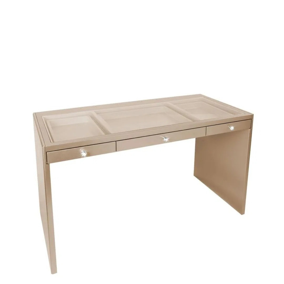 SlayStation Plus Premium Vanity Table Include Three Drawer Vanity Table with Transparent Glass | Wayfair North America