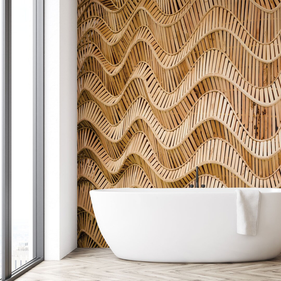Rattan wallpaper - wood wallpaper-boho wallpaper - wavy rattan- WMS-617 | Etsy (US)