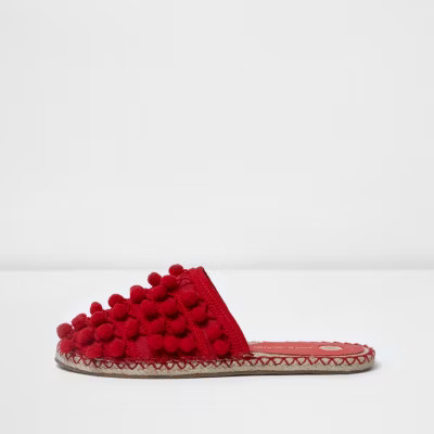 Red pom pom sliders | River Island (US)