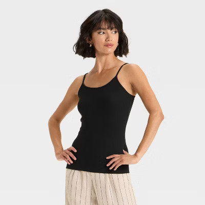Women's Slim Fit Ribbed Cami - A New Day™ Black L | Target