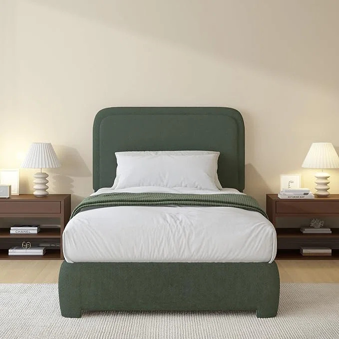 Boucle Upholstered Platform Bed Frame with Headboard, Modern Style,Soft Rounded Corners, No Box S... | Wayfair North America