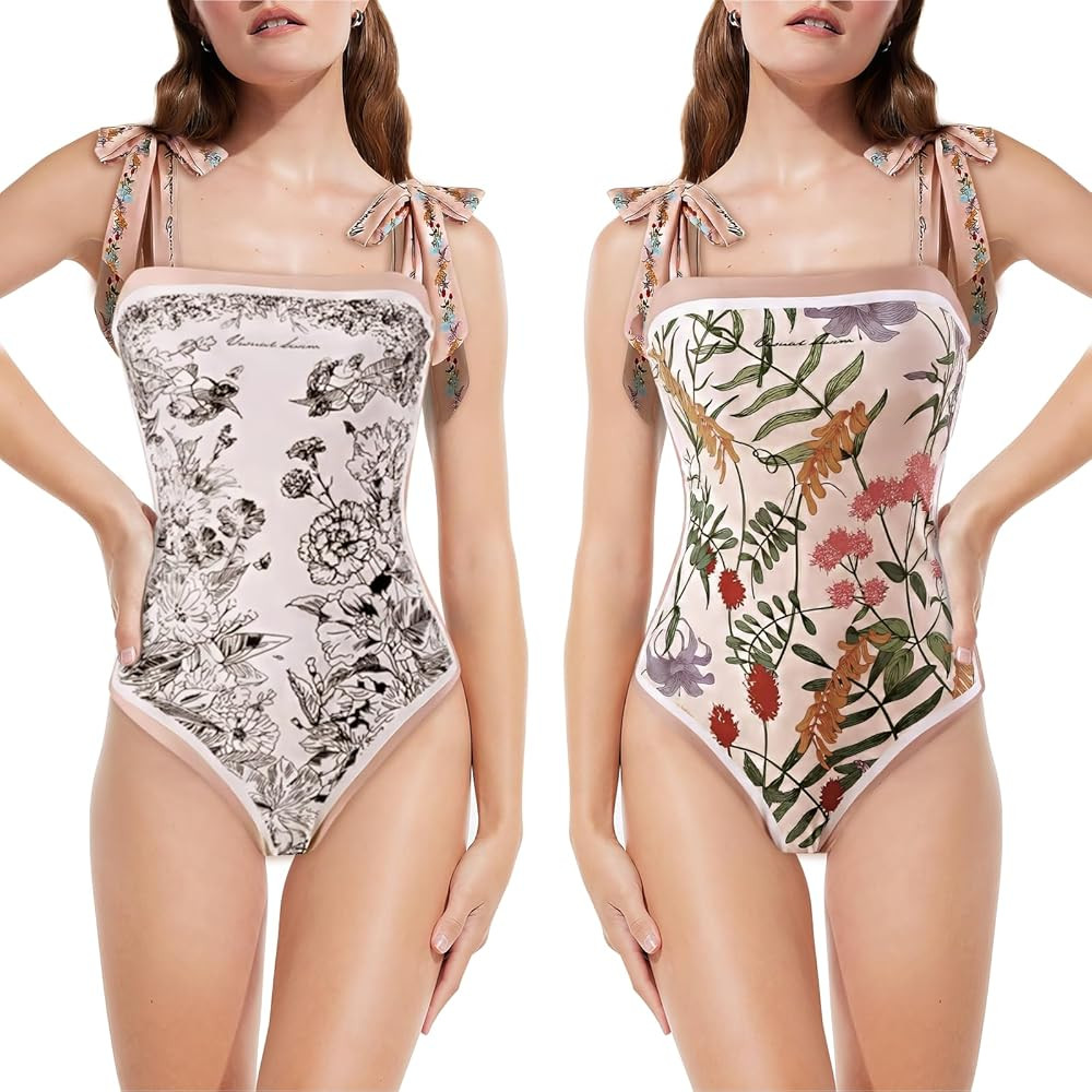 Women Floral One Piece Swimsuits, Reversible Tie Shoulder Monokini, Tummy Control Bathing Suits, ... | Amazon (US)