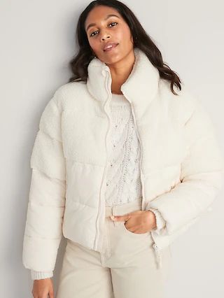 Short Sherpa-Paneled Puffer Jacket for Women | Old Navy (US)