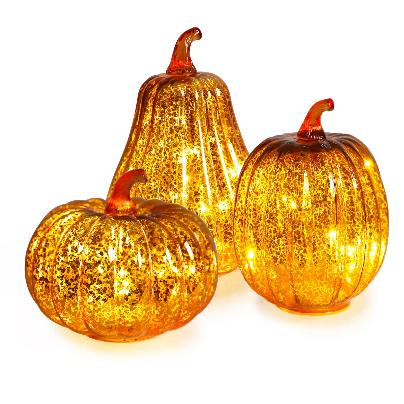 Mercer41 3 Piece Set Of Illuminated Glass Autumn Harvest Pumpkin Decorations, Charming Lights With Glitter Finish For Fall And Thanksgiving Decor,indoor Outdoor Decor | Wayfair | Wayfair North America