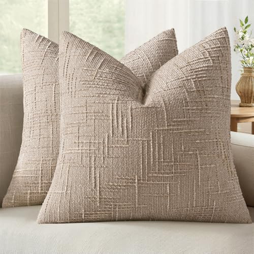 MIULEE Textured Throw Pillow Covers Thick Chenille Decorative Pillows Oatmeal 20x20 Inch Set of 2 Modern Boho Farmhouse Home Decor Neutral Cushion Covers for Couch Sofa Living Room Bedroom | Amazon (US)