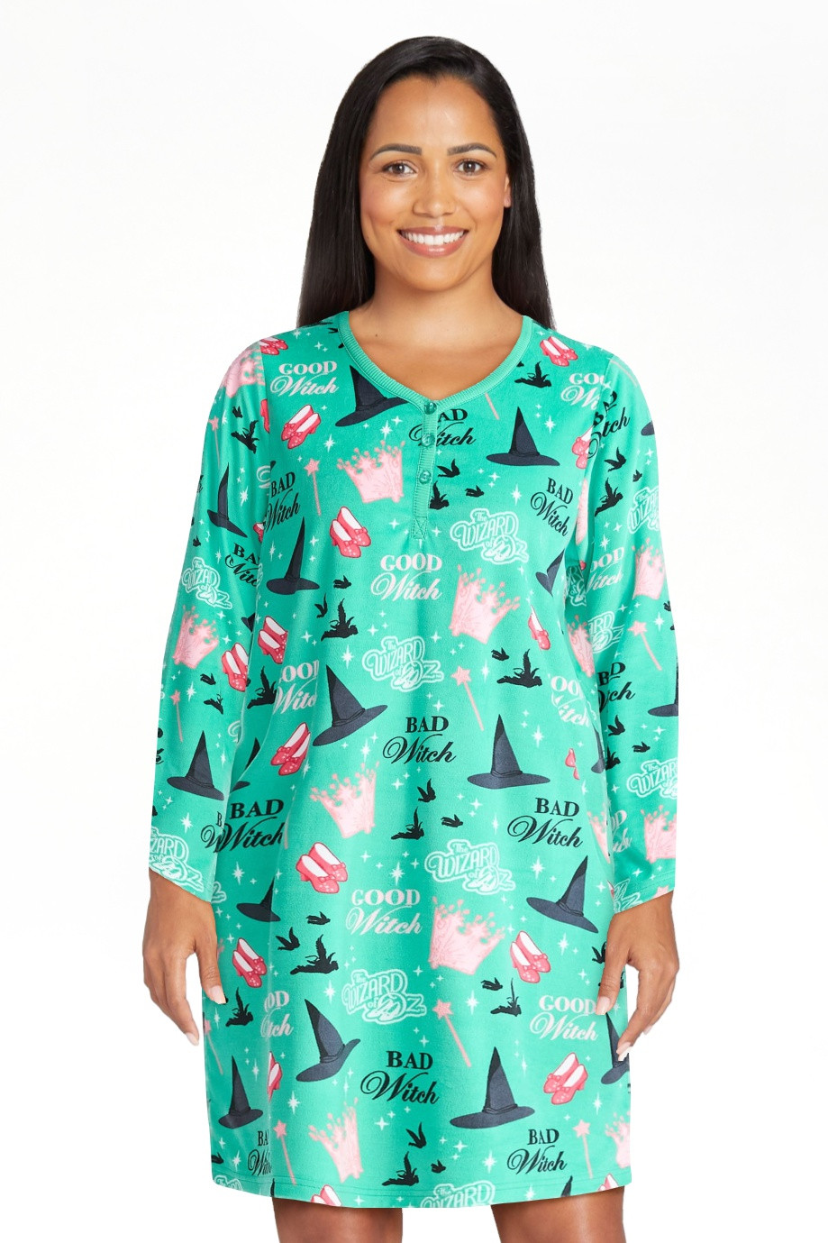 Warner Bros. Women's and Women's Plus Wizard of Oz Christmas Print Henley Sleepshirt and Plush So... | Walmart (US)