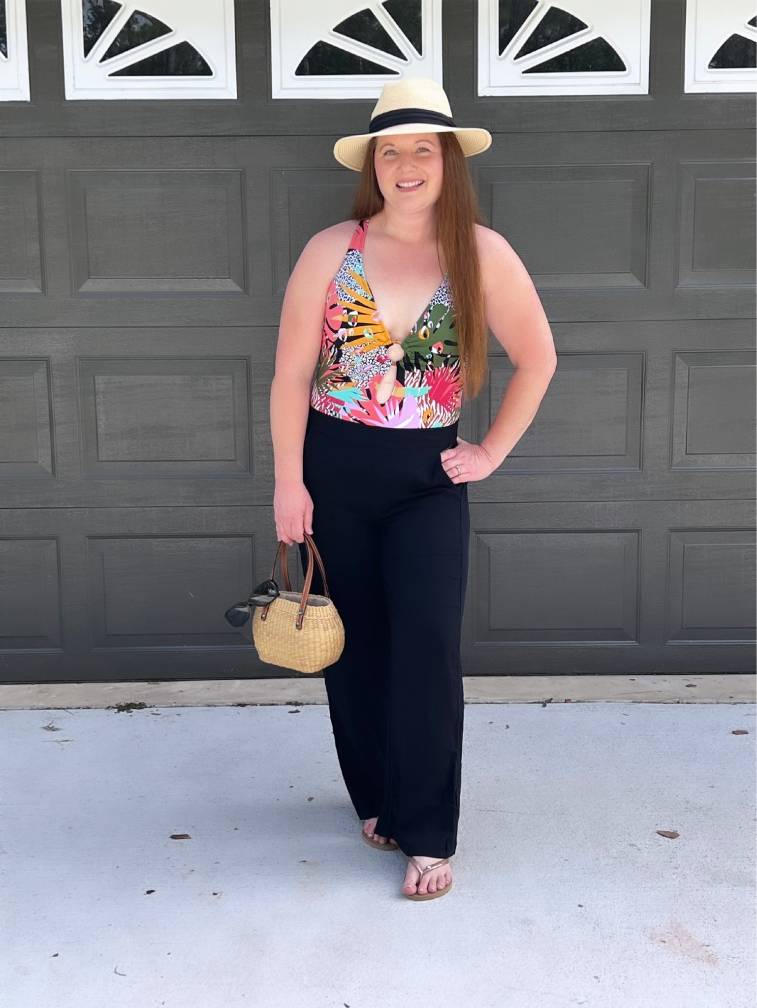 One piece swimsuit, Nordstrom finds, Sea & Grass bag, small woven bag, Packable hat, panama hat, bleu swimsuit, Old Navy linen pants, pull on pants, LTKtravel, summer style 

#LTKstyletip #LTKunder50 #LTKtravel
