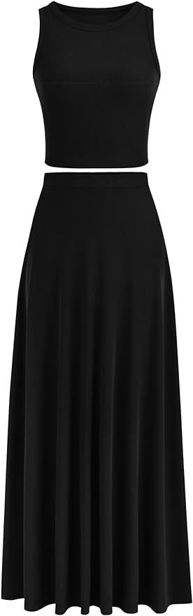 PRETTYGARDEN Women's 2 Piece Maxi Skirt Sets Casual Summer Knit Cropped Tank Top High Waisted Lon... | Amazon (US)