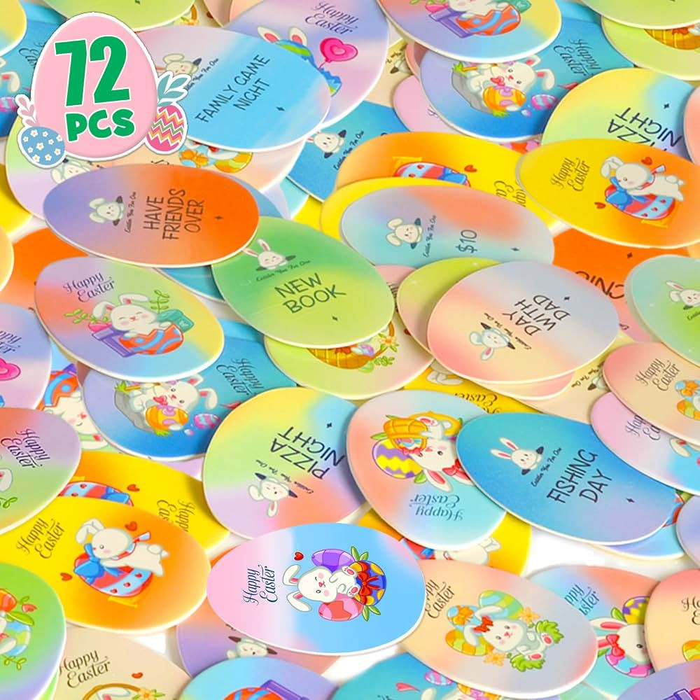 72 PCS Easter Egg Tokens for Egg Fillers, 60 Different Easter Reward with 12 Blank DIY Tokens, Ea... | Amazon (US)