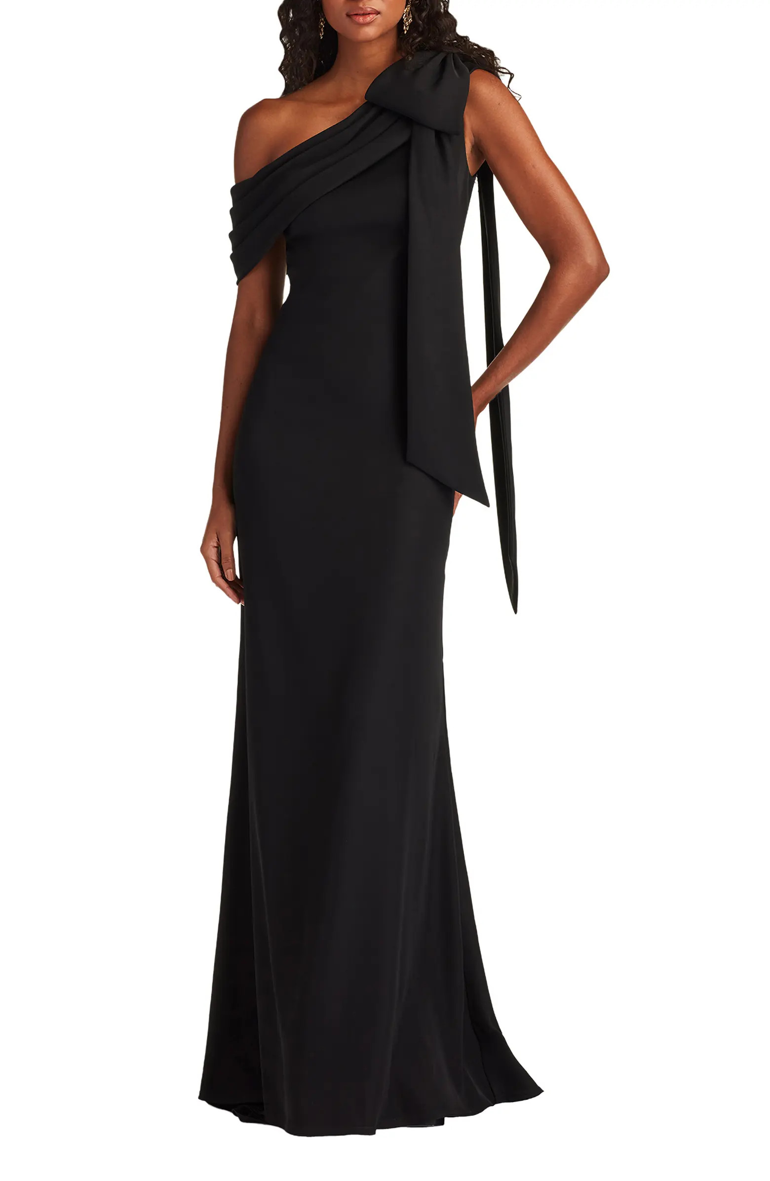 One-Shoulder Crepe Column Gown | Nordstrom