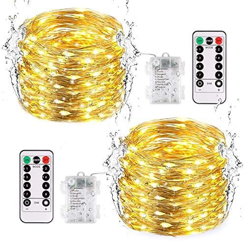 JMEXSUSS Remote Fairy Lights 2 Pack 33ft 100 LED Fairy Lights Battery Operated Warm White Christm... | Amazon (US)