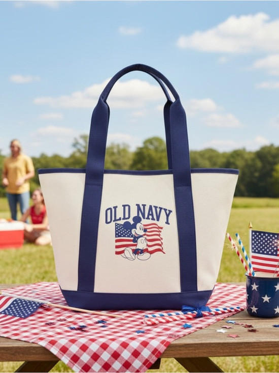 OLD NAVY X Disney Mickey Mouse Flag Patriotic Tote Bag Red White Blue NEW! | Poshmark