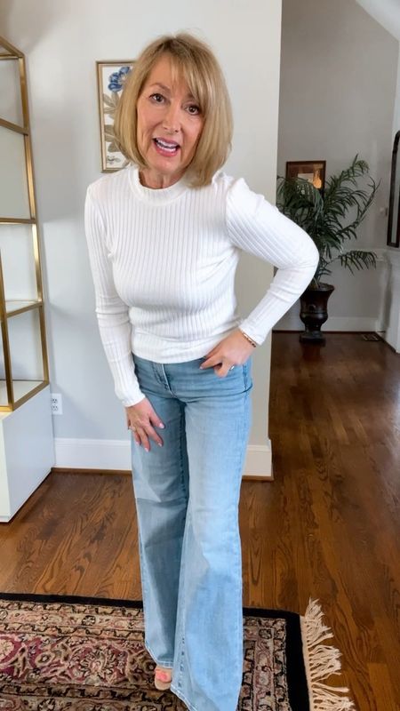 Found the perfect pair of wide leg denim that doesn’t overpower my petite frame. I’m 5’3” and wearing size 2 Regular with a small heel. I would Need petite if I wanted to wear these with completely flat sandals or sneakers. Comes in short, regular and tall also Comes in curvy. Today is buy one get one half off. 

#LTKover40 #LTKsalealert #LTKVideo