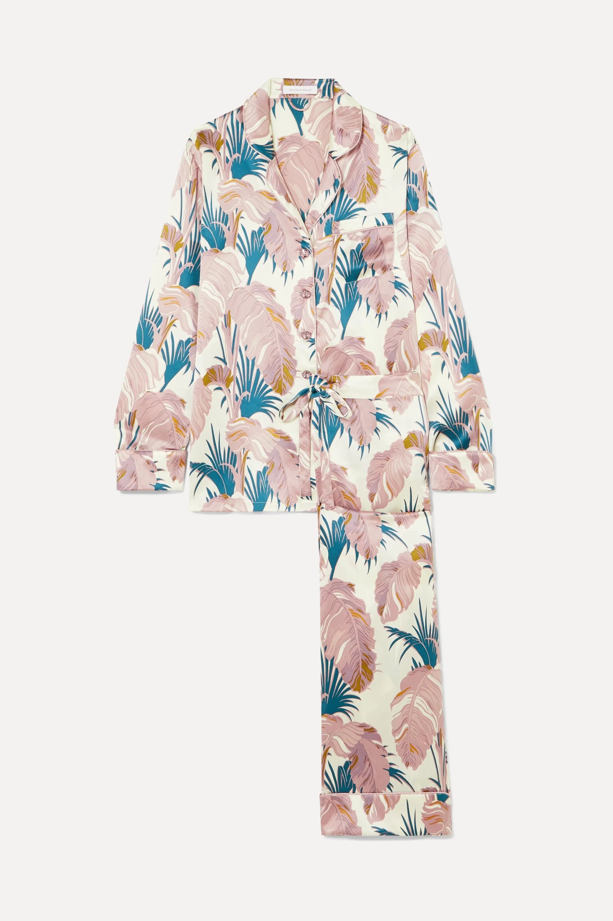 Lila crystal-embellished printed silk-satin pajama set | NET-A-PORTER (UK & EU)