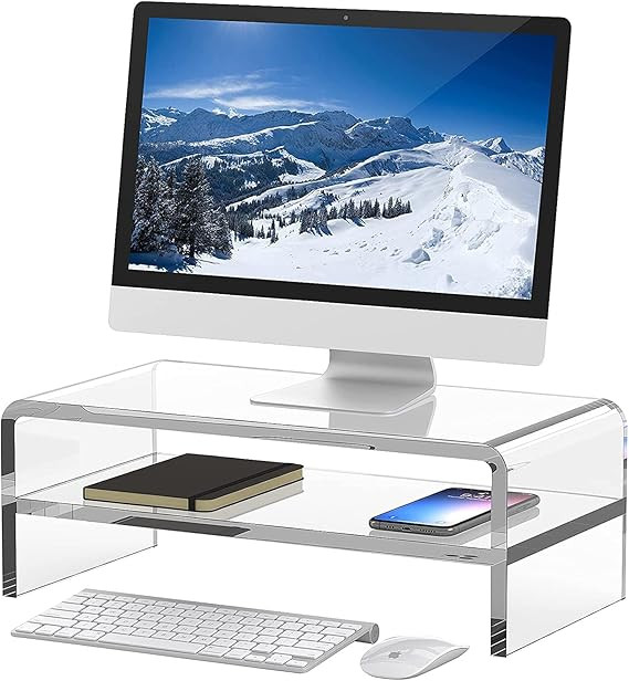 Egchi Clear Acrylic Monitor Stand Riser 2 Tier, 5.5 Inches High Clear Computer Desk Organizer She... | Amazon (US)