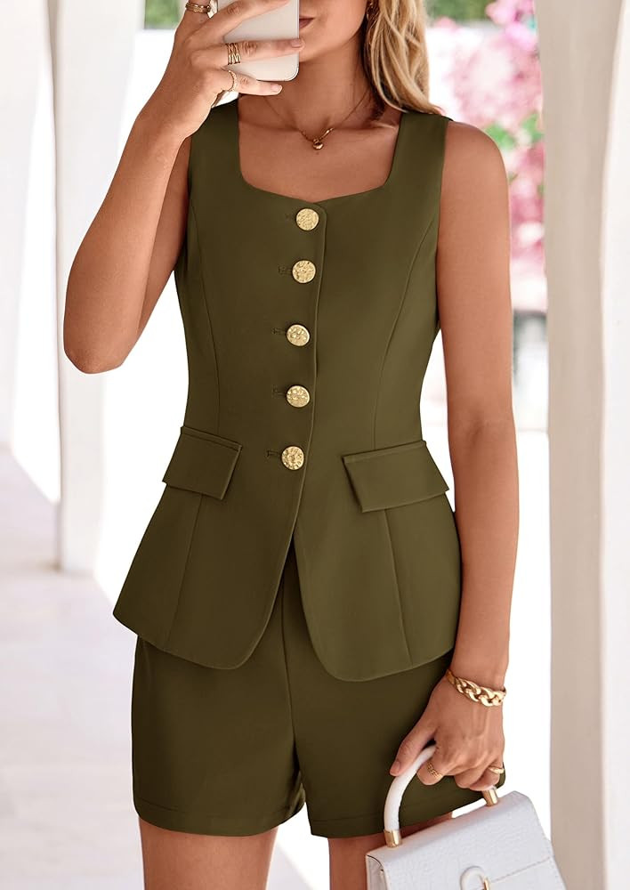 PRETTYGARDEN Womens 2 Piece Matching Sets 2026 Fashion Suit Vest Tops Shorts Set Spring Business ... | Amazon (US)